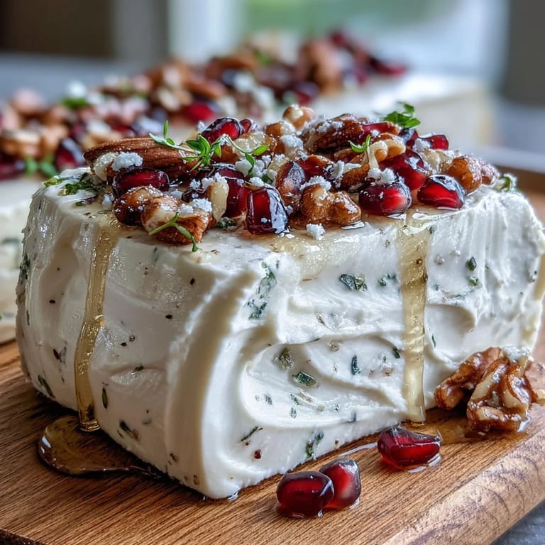 Creamy whipped butter topped with toasted nuts, capers, and edible flowers, arranged on a wooden board for a showstopping appetizer.