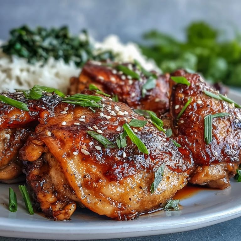 Juicy baked chicken thighs in a glossy soy honey glaze, perfect for a quick and flavorful dinner.