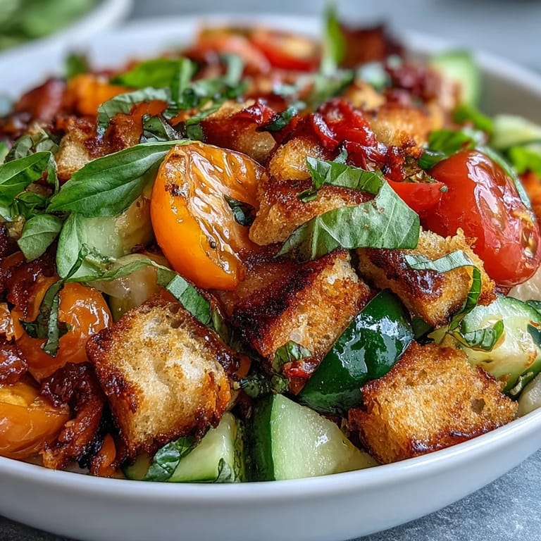Enjoy this flavorful Summer Panzanella, a perfect rustic bread salad for any occasion.
