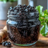 A sealed jar of Easy Blackcurrant Liqueur shows dark berries steeping in amber rum, ready for shaking.