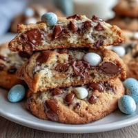 1. Soft and chewy Cadbury Mini Egg Easter Chocolate Chip Cookies loaded with colorful candy eggs and melty chocolate chips.  