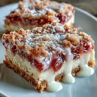 Golden Rhubarb Custard Bars with a buttery shortbread crust, ready to slice.